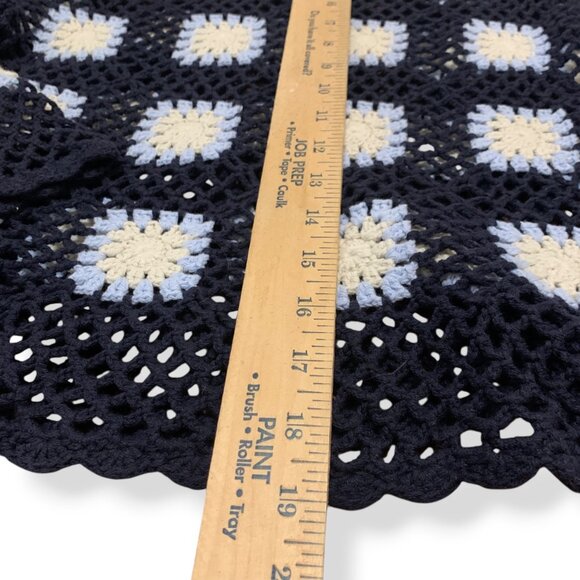 Women’s Sweater Crochet Open Navy Floral Granny Square Long Sleeve Boho Cottage - Picture 12 of 12